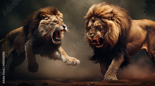 lion vs angry tiger background wallpaper ai generated © anis rohayati