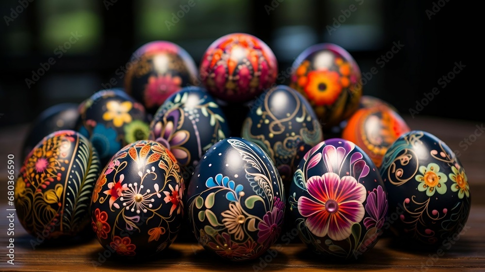 Colorful hand painted decorated Easter eggs
