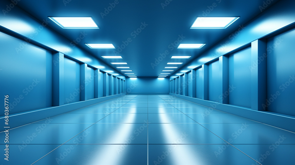 blue corridor in building blue corridor in building