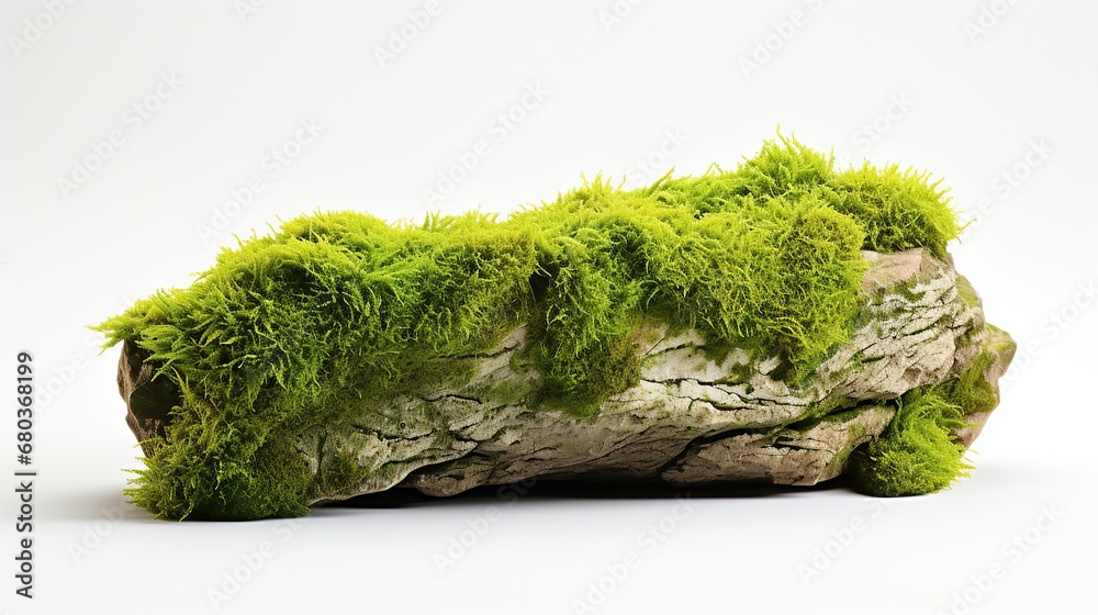 A log wood with green moss isolated on white background A log wood with green moss isolated on white background