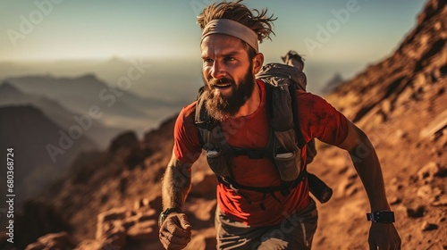 A runner conquering a challenging mountain trail  © Halim Karya Art