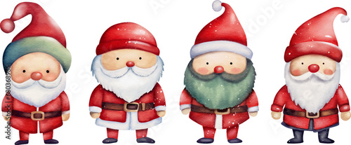 Tiny Santa Claus set for Christmas, Watercolor illustration set