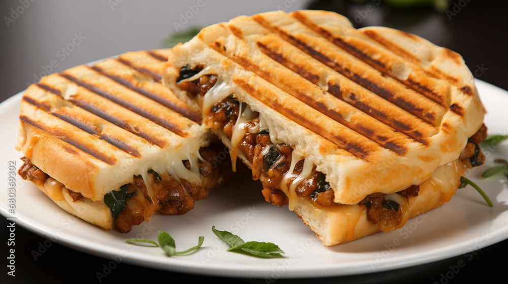 A Delicious Half panini on a Clean White Plate A Delicious Half panini on a Clean White Plate