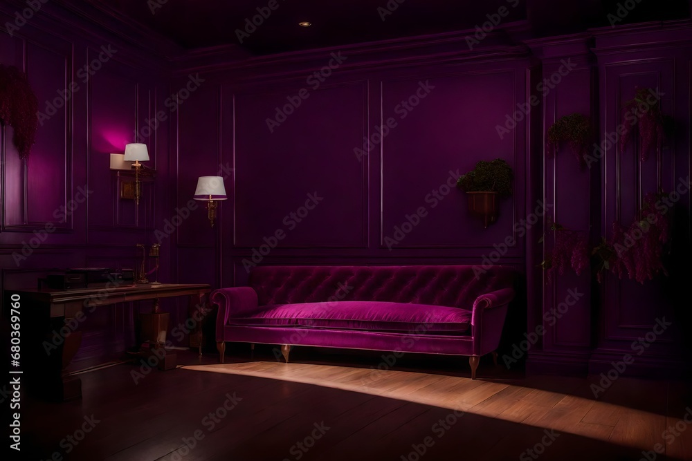 Produce a stunning representation of a room in Boysenberry Dark Magenta ...