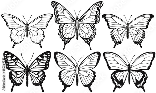 Coloring page of cartoon butterflies. Pattern in black and white colors. © pijav4uk
