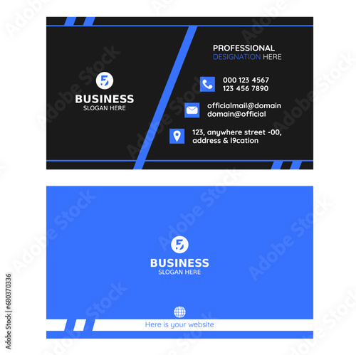 Blue and black dark business card. Stylish modern corporate visiting card layout design for brand, branding, company, print.