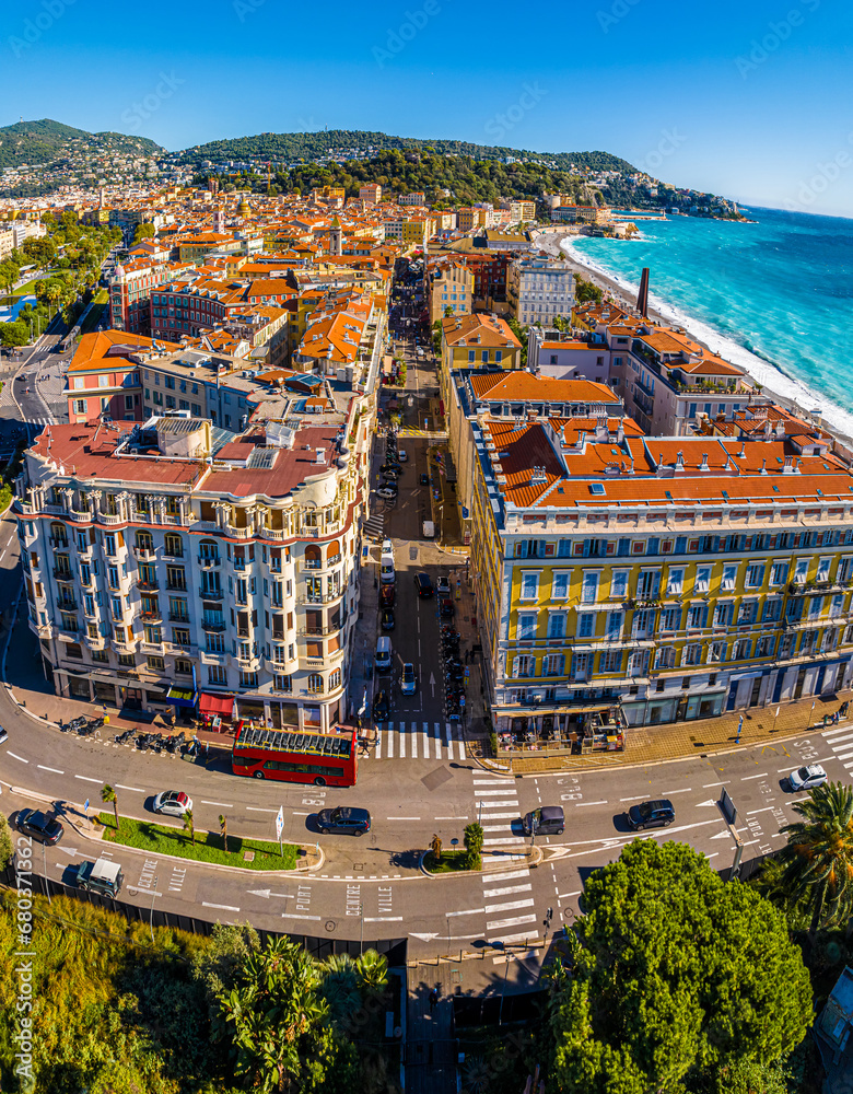 Aerial view of Nice, Nice, the capital of the Alpes-Maritimes department on the French Riviera