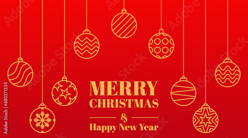red Christmas background, with a gold Christmas ball icon. vector design for banner, greeting card, poster, social media promotion, web.