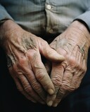 An old man's hands with dirt on them. Generative AI.