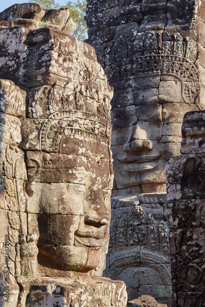 The stunning Bayon Temple in Angkor, Cambodia, known for its many smiling faces