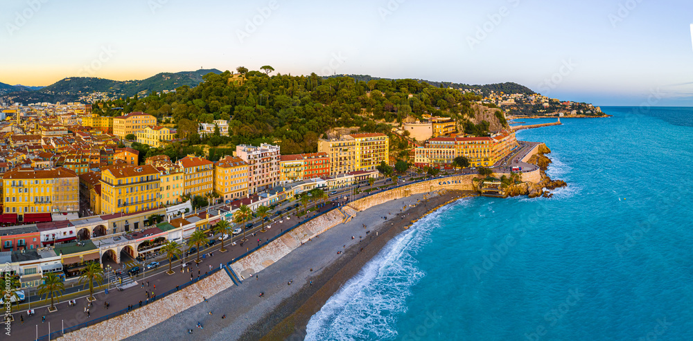 Sunset view of Nice, Nice, the capital of the Alpes-Maritimes department on the French Riviera