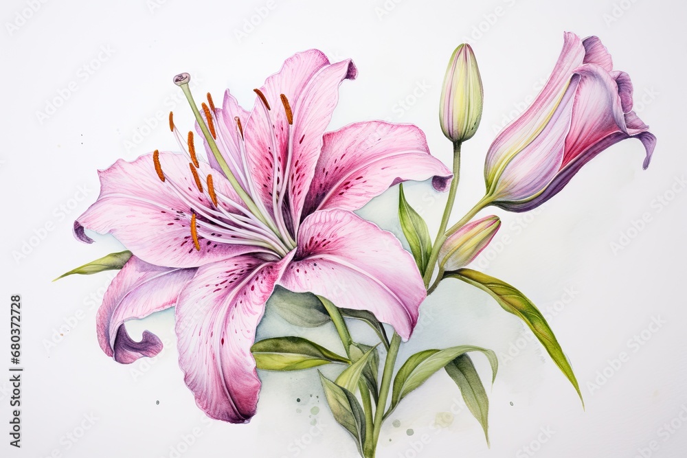Fototapeta premium Colorful Watercolor Flower Drawing with Delicate Background