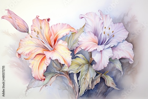 Colorful Flower Drawing on Delicate Watercolor Background