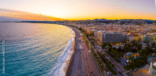 Sunset view of Nice, Nice, the capital of the Alpes-Maritimes department on the French Riviera