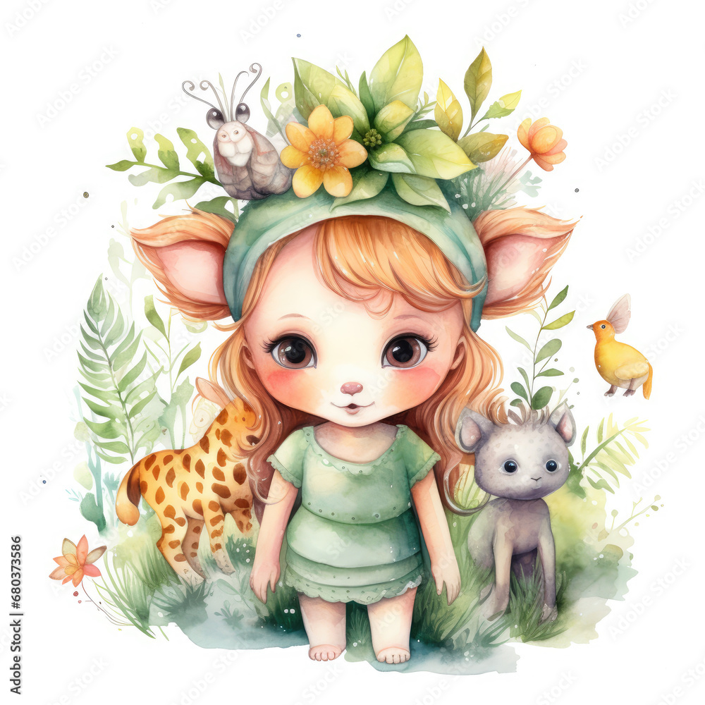 Safari Animal set little fairie in colorful dresses Illustration, Generative Ai Safari Animal set little fairie in colorful dresses Illustration, Generative Ai