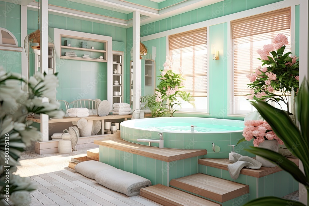 Fototapeta premium Soothing Mint: Refreshing Spa Scene for a Relaxing and Fresh Design