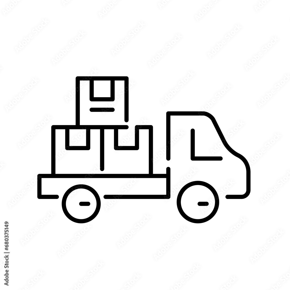 Open delivery truck with stack of parcels. Pixel perfect, editable stroke icon Open delivery truck with stack of parcels. Pixel perfect, editable stroke icon