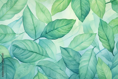 Fresh Mint: Leafy Watercolor Background with Cooling Shades