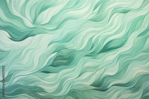 Mint Color Fragment  Wavy Pattern Artwork on Paper