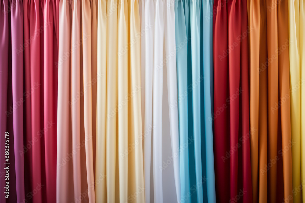 Curtains with various colors based on a room background, minimal retouching, delivering a minimalistic and stylish appearance with smooth surfaces. Curtains with various colors based on a room background, minimal retouching, delivering a minimalistic and stylish appearance with smooth surfaces.