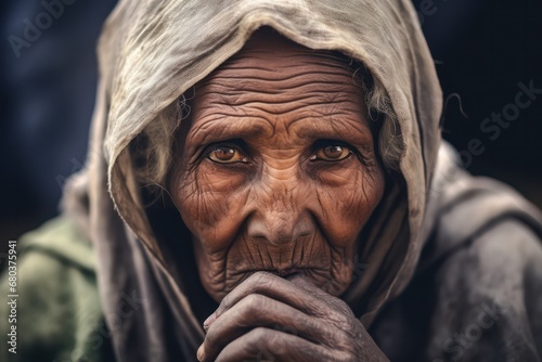 Hungry starving poor Senior woman looking at the camera in Ethiopia