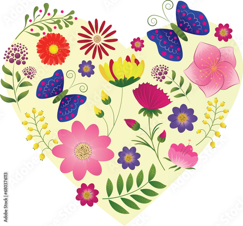 Digital png illustration of yellow heart with flowers on transparent background