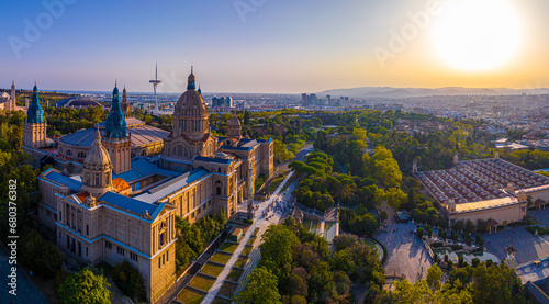 Aerial view of the Montjuïc, a hill in Barcelona, Catalonia, Spain photo