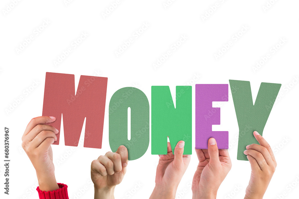 Digital png illustration of hands with money text on transparent background Digital png illustration of hands with money text on transparent background