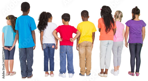 Digital png photo of back view of diverse children standing on transparent background
