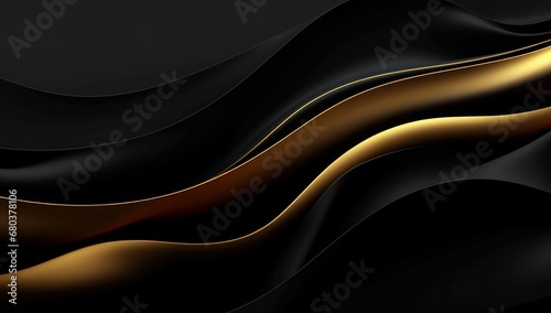 Elegant golden waves on a black background, suitable for sophisticated branding or luxury design elements. photo