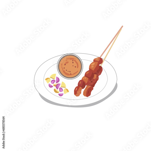 sate indonesain food icons vector flat design illustration