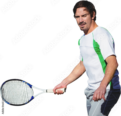 Digital png photo of caucasian male tennis player on transparent background © vectorfusionart