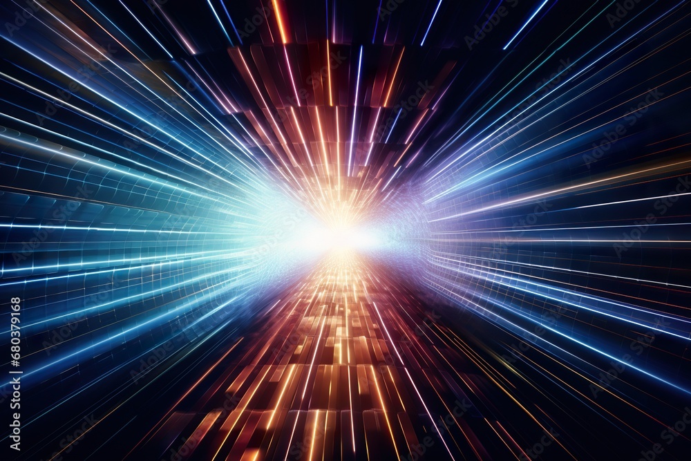 the information highway shows a tunnel of light, fluid rectilinear and curves, objective abstraction, quantum wave tracing, redshift the information highway shows a tunnel of light, fluid rectilinear and curves, objective abstraction, quantum wave tracing, redshift