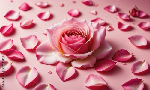 Pink rose petals set on pink background
