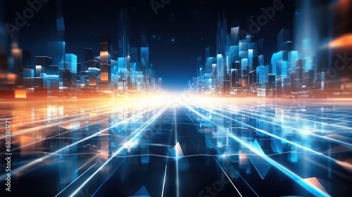 Create a futuristic background depicting internet fiber and a network effect  Illustrate sleek.