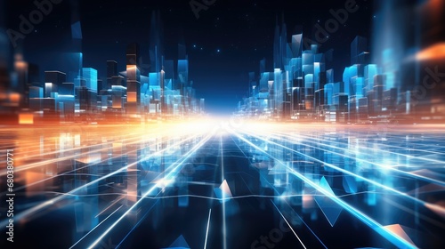 Create a futuristic background depicting internet fiber and a network effect, Illustrate sleek.