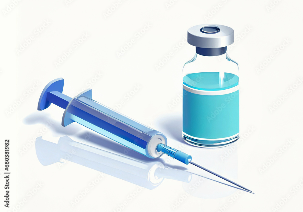 illustration of vaccine serum and syringe isolated on white background closeup view illustration of vaccine serum and syringe isolated on white background closeup view