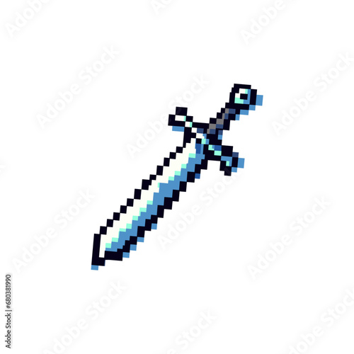 sword illustration in pixel art style, pixelated, 8 bit, vector, graphic element, retro