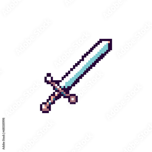 sword illustration in pixel art style, pixelated, 8 bit, vector, graphic element, retro