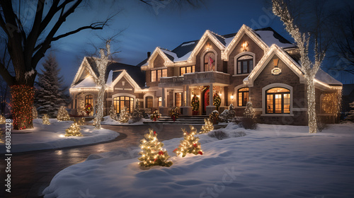 Outdoor christmas scene of house with snow winter landscape in a village © Asif