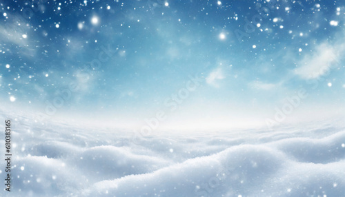 winter landscape with snow on the ground and snowflakes in the sky