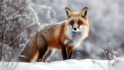 Fox in the snow, winter.