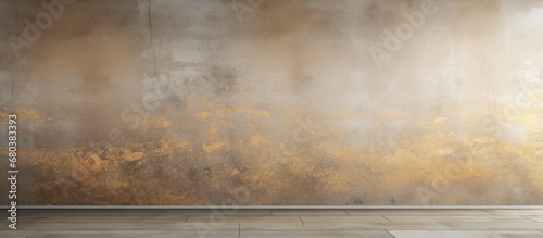 In City, an old industrial steel plate with a grunge texture decorates the wall, adding an artistic design element to the otherwise mundane cement board wallpaper, reminiscent of the sea's golden hues