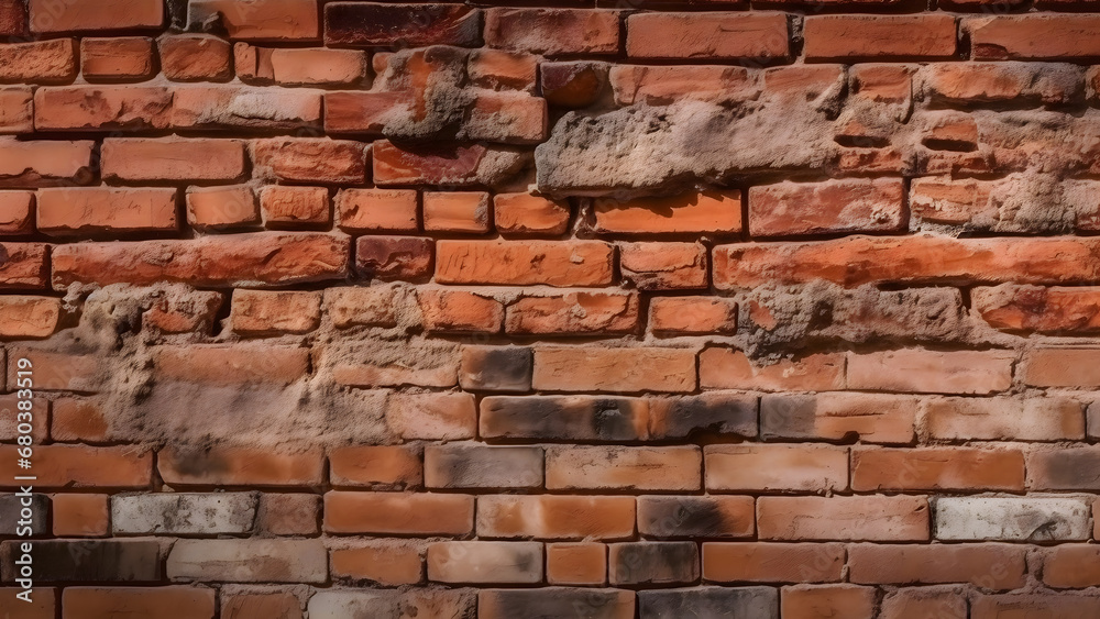 Obraz premium Old brick wall, old texture of red stone blocks closeup high resolution