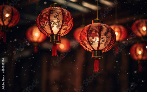 red lanterns on a red background, happy lunar new year background