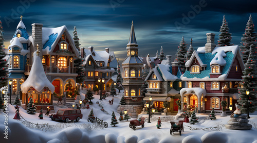 christmas tree in the city, Christmas village by tim burr in the style of photorealistic landscapes photo