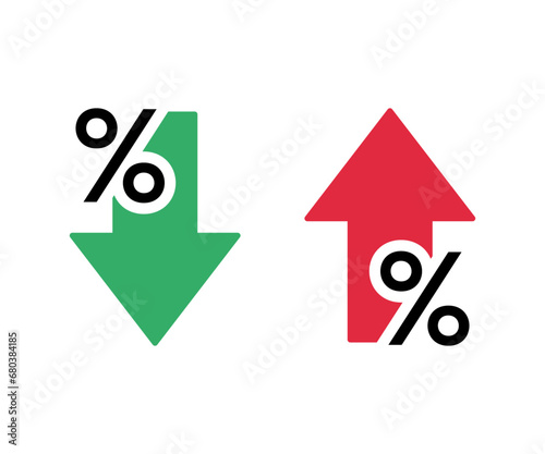 Percentage with arrow up and down icon vector illustration. Percentage arrow with percent sign. Growth profit icon in flat style