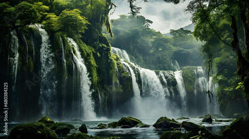 waterfall in the forest, Panoramic beautiful deep forest waterfall in Thailand