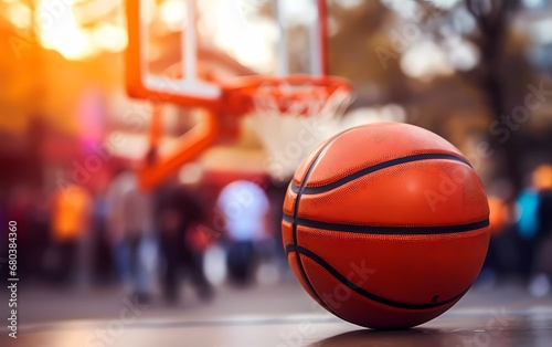 close-up photo of a basketball basket, with a blurred background. generative ai