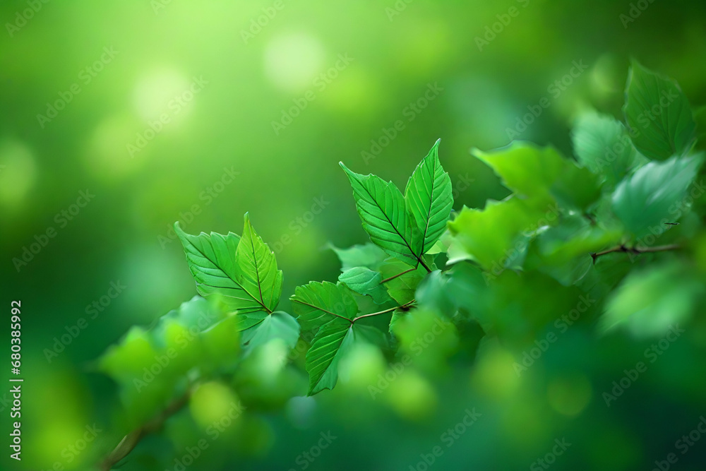 Green leaves blur and blurred light bokeh Green leaves blur and blurred light bokeh